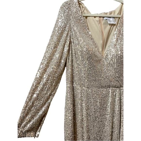 Ieena Mac Duggal Sequin Evening Gown White Champagne Leg Slit Size 16 - Picture 7 of 11